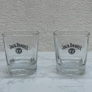 Jack Daniel's Old No. 7 Whiskey Glasses Set of 2 Square Heavy Bottom Barware